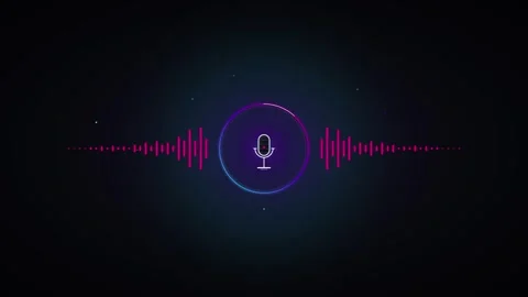 Neon audio waveform with microphone dynamic sound visualization for podcast.. Stock-Footage 344856132