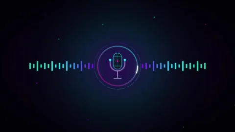Neon audio waveform with microphone dynamic podcast and music visualization Video stock 344856144