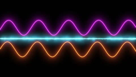 Neon Audio Waves Pink Orange Cyan on Black Background Vidéo 329375466