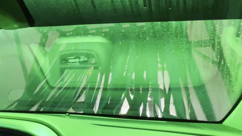 Neon Automatic Car Wash from Interior Stock Footage 288534122