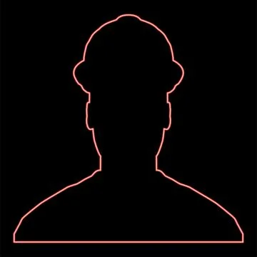Neon avatar builder architect engineer in helmet view red color vector illu.. Illustrazione stock