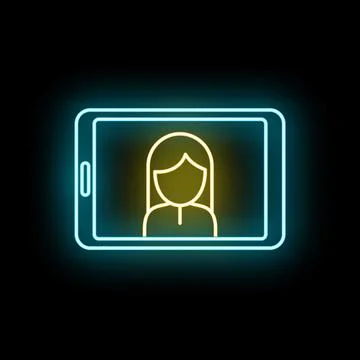 Neon avatar profile on tablet screen for online video call 스톡 일러스트