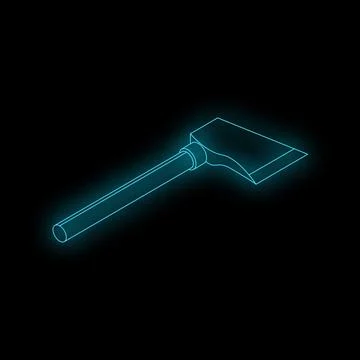 Neon axe glowing on black background with copy space Illustration