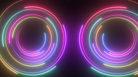 Neon background.  Neon abstract shapes. Neon field. Neon stripes creating Stock Footage 308147987