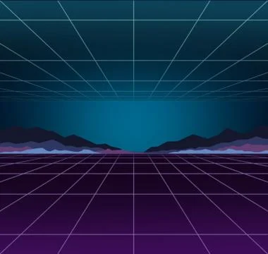 Neon background template. Electric light perspective. Retro computer games, sci Stock Illustration
