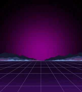 Neon background template. Electric light perspective. Retro computer games, sci Stock Illustration