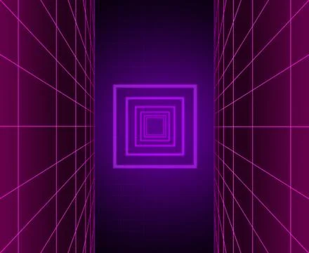 Neon background template. Electric light perspective. Retro computer games, sci Stock Illustration