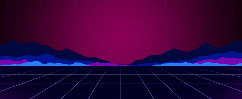 Neon background template. Electric light perspective. Retro computer games, sci Stock Illustration