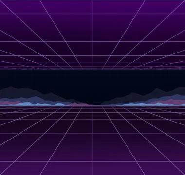 Neon background template. Electric light perspective. Retro computer games, sci Stock Illustration