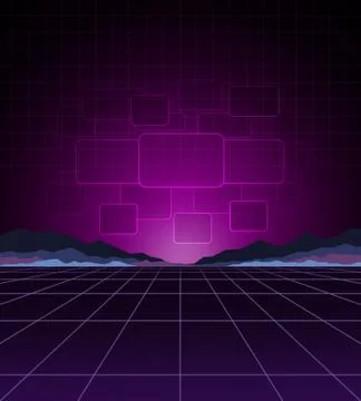 Neon background template. Electric light perspective. Retro computer games, sci Stock Illustration