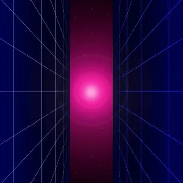 Neon background template. Electric light perspective. Retro computer games, sci Stock Illustration