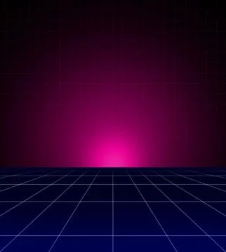Neon background template. Electric light perspective. Retro computer games, sci Stock Illustration