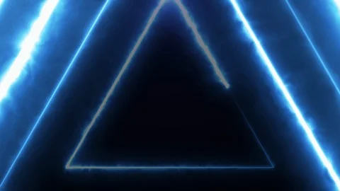 Neon bakcground flying through edless glowing rotating neon triangles creating a Vídeo Stock 110730688