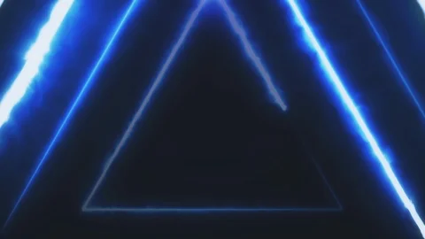 Neon bakcground flying through edless glowing rotating neon triangles creating a Stock Footage 111389055