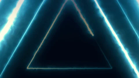 Neon bakcground flying through edless glowing rotating neon triangles creating a Видео 119585569