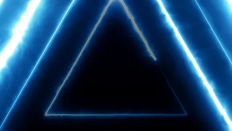 Neon bakcground flying through edless glowing rotating neon triangles creating a 動画素材 125996051