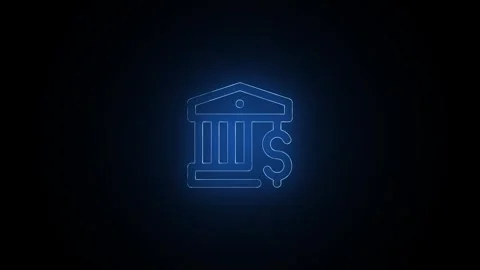 Neon bank building icon animation. Online banking and investment, central b.. Stock Footage 299567828