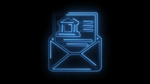 Neon bank statement inside envelope glowing on black background for finance Stock Footage 330784457