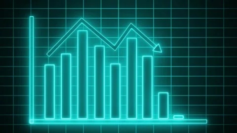Neon Bar and Line Graph on Grid Background Animation, A glowing neon bar an.. Stock Footage 304264904