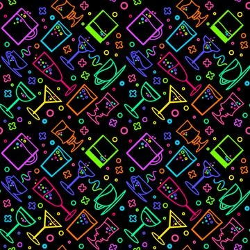 Neon bar beverage menu seamless pattern vector Illustrazione stock