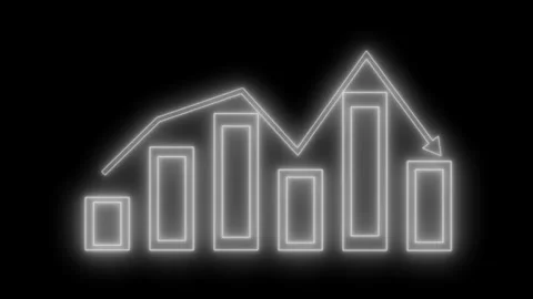 Neon Bar Chart and Line Graph on Black Background Stock Footage 317859022