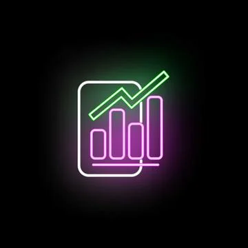 Neon bar chart and line showing business growth Stock Illustration