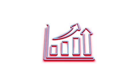 Neon bar chart animation with upward growth arrow showing financial success.. Stock Footage 341228825