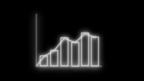 Neon Bar Chart on Black Background, Neon Glowing Graph with Upward Trend Video stock 317859790