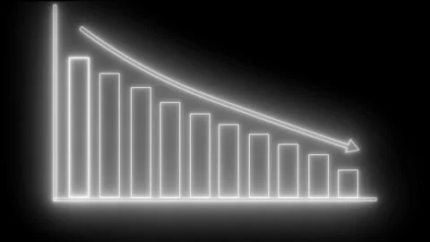 Neon Bar Chart with Downward Trend Arrow Graph Bar Animation Stock Footage 314661736