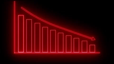 Neon Bar Chart with Downward Trend Arrow Graph Bar Animation Stock Footage 314661754