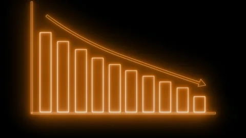 Neon Bar Chart with Downward Trend Arrow Graph Bar Animation Stock Footage 314661904