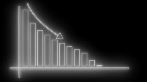 Neon Bar Chart with Downward Trend, Data Report Animation with Glowing Neon.. Stock Footage 316713306