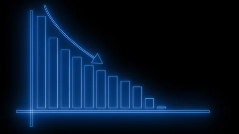 Neon Bar Chart with Downward Trend, Data Report Animation with Glowing Neon.. Stock Footage 316713324