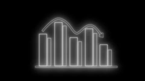 Neon Bar Chart with Downward Trend Animation, Glowing neon bar chart with a.. Stock Footage 317859418