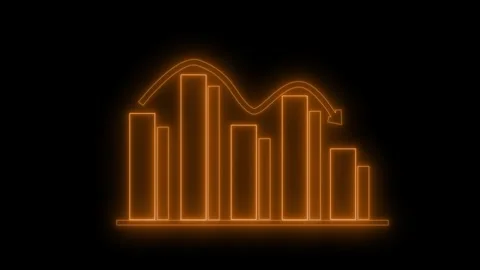 Neon Bar Chart with Downward Trend Animation, Glowing neon bar chart with a.. Stock Footage 317859449