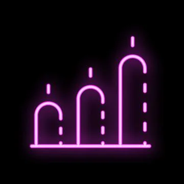 Neon bar chart growing up on black background Stock Illustration