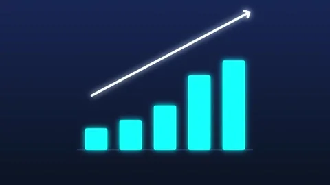 Neon Bar Chart Growth Loop with Glowing Upward Arrow 4K Stock Footage 347671264