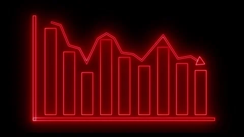 Neon Bar Chart with Line Graph Overlay, A glowing neon bar chart with a lin.. Stock Footage 304265188