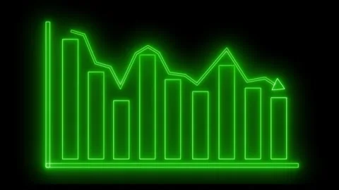 Neon Bar Chart with Line Graph Overlay, A glowing neon bar chart with a lin.. Stock Footage 304265193
