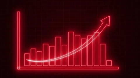 Neon Bar Chart with Upward Arrow Animation, Stock Growth Visualization Neon.. Stock Footage 313755119
