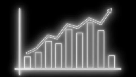 Neon Bar Chart with Upward Trend and Downward Arrow Animation Stock-Footage 317860528