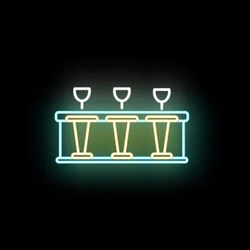 Neon bar counter with glowing stools and glasses Stock Illustration