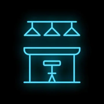 Neon bar counter with stools and hanging lamps icon illustration Illustrazione stock