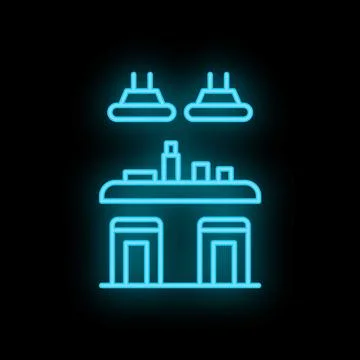 Neon bar counter with stools and hanging lights icon Illustrazione stock