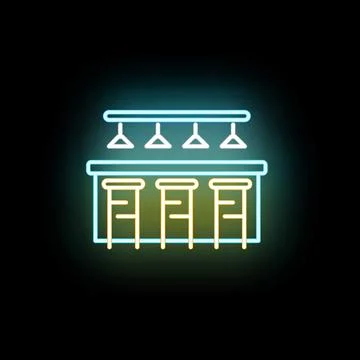 Neon bar counter with stools representing nightlife Stock Illustration