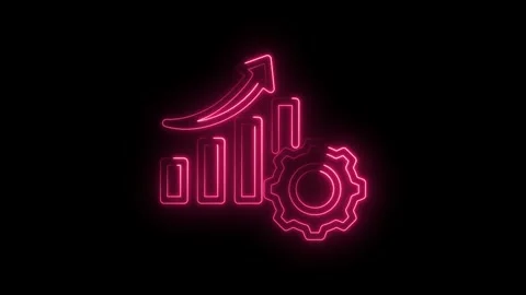 Neon bar graph with arrow and gear animation on black background for busine.. Stock Footage 346000227