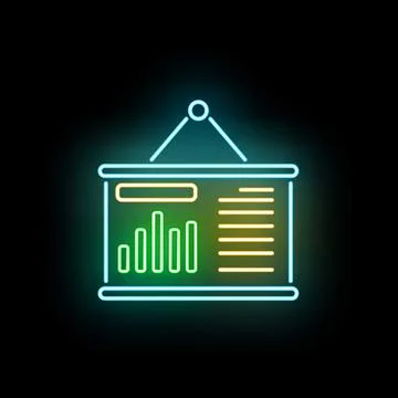 Neon bar graph presentation chart on blackboard icon Stock Illustration