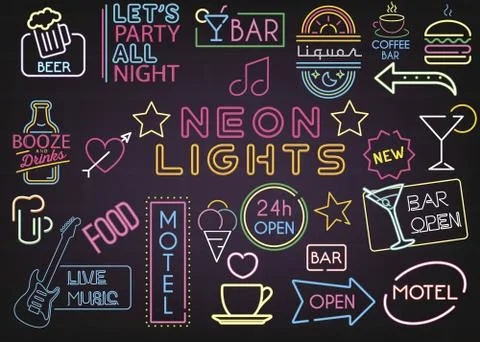 Neon Bar Lights Stock Illustration