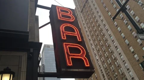Neon Bar Sign, New York City Stock Footage