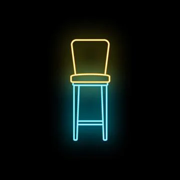 Neon bar stool glowing with blue and yellow light Stock Illustration